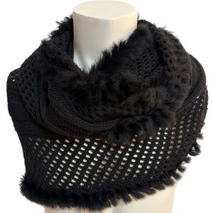 Tom & Eva Black Infinity Scarf - Rabbit Fur Trim